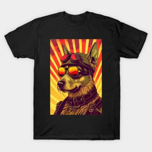 Cool psychedelic dog wearing sunglasses and uniform T-Shirt